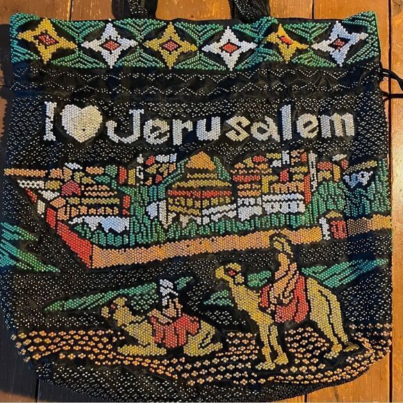 Jerusalem Beaded Tote Cinch Drawstring Bag - I love Jerusalem - Picture 7 of 8
